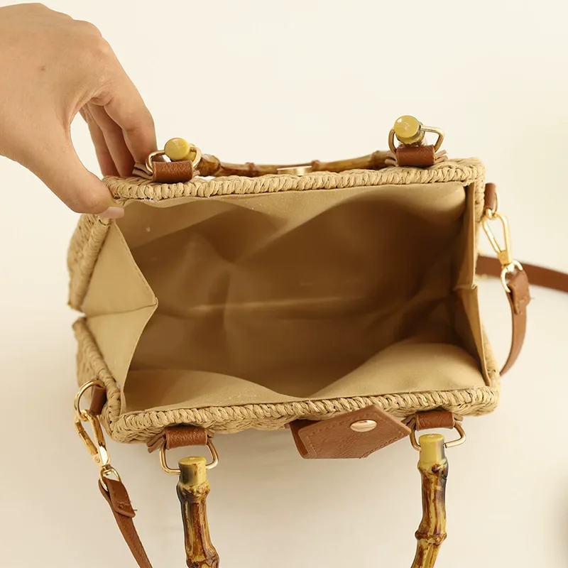 Woven Straw Crossbody Bag (Bamboo Style) View 7