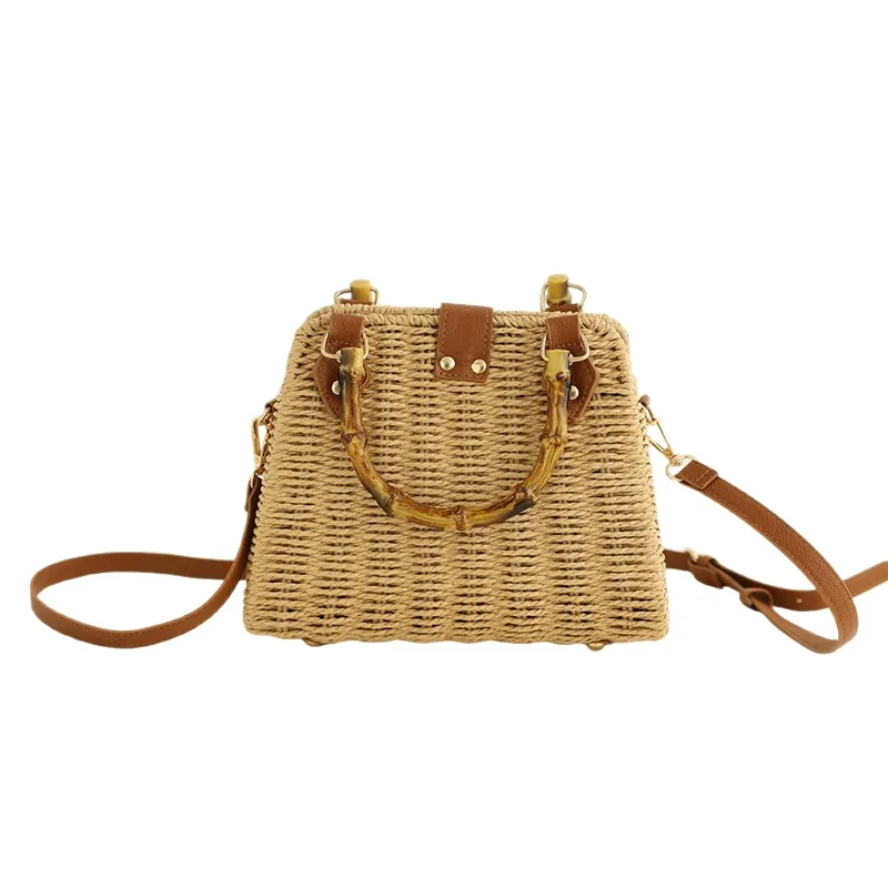 Woven Straw Crossbody Bag (Bamboo Style) View 8