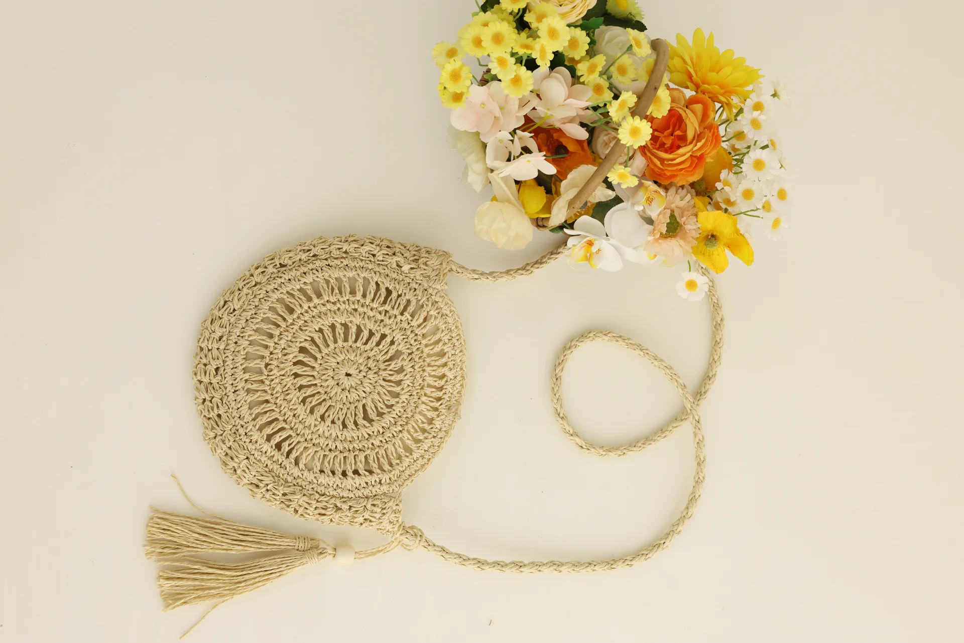 Woven Beach Bag with Round Detail