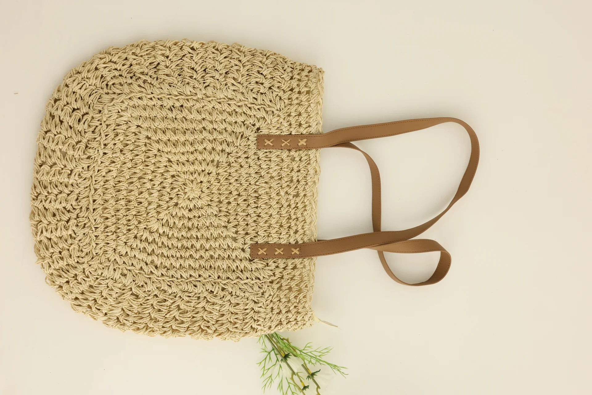 Woven Crossbody Bag with Crossbody Shoulder Leather-Tag Detail